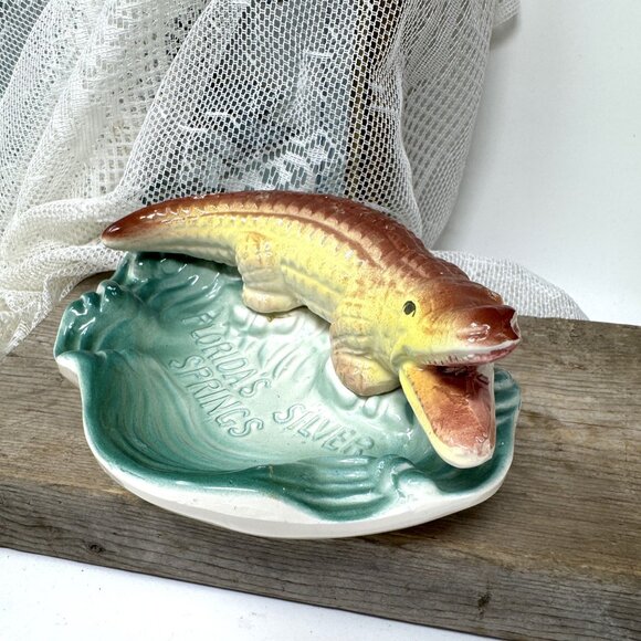Vintage Florida Silver Springs Alligator Ceramic Ashtray Trinket Dish - Picture 4 of 8